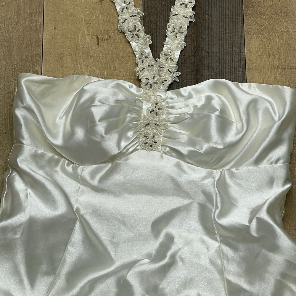 Betsy & Adam Size 10 Linda Bernell White Mini Satin Bubble Wedding Dress VTG Y2K - Picture 4 of 9